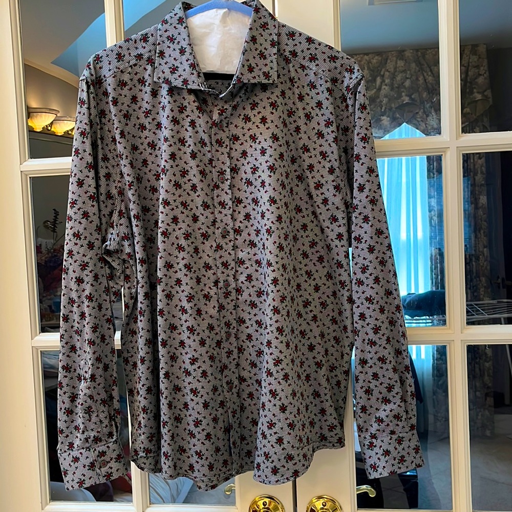 Grey Robert Graham Button Down With Rosette Patte… - image 1